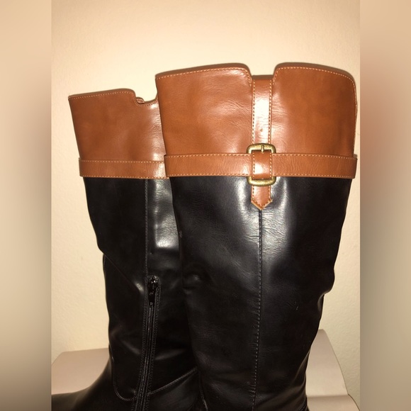 RAMPAGE brown and black two tone faux fur boots SZ . 7M - Picture 9 of 12